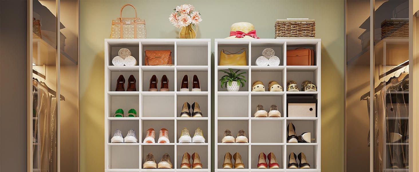 Freestanding White Shoe Rack Organizer with 30 Cubbies for Closet, Entryway