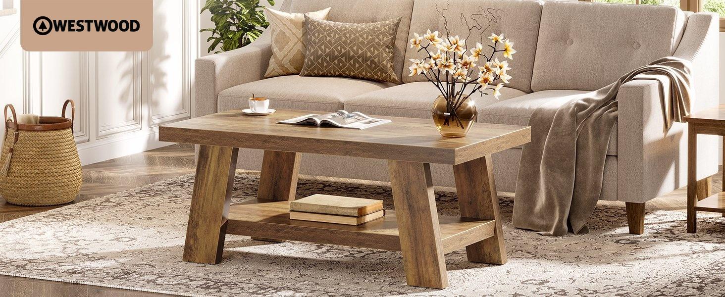 Westwood 47-Inch Farmhouse Coffee Table for Living Room