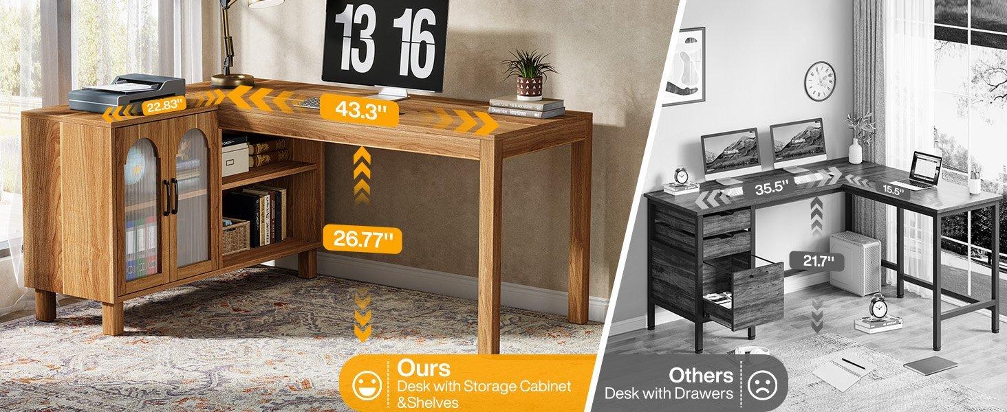 59" L-Shaped Executive Desk, Computer Desk Home Office Desk With Storage Cabinet