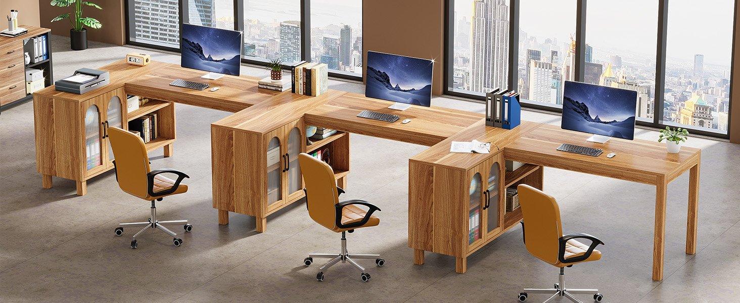 59" L-Shaped Executive Desk, Computer Desk Home Office Desk With Storage Cabinet