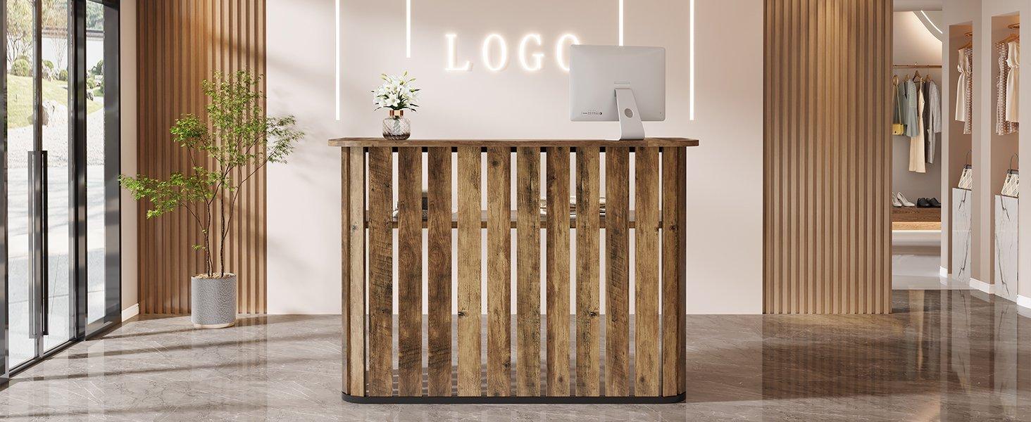 63" Reception Desk, U-Shaped Front Desk with Counter