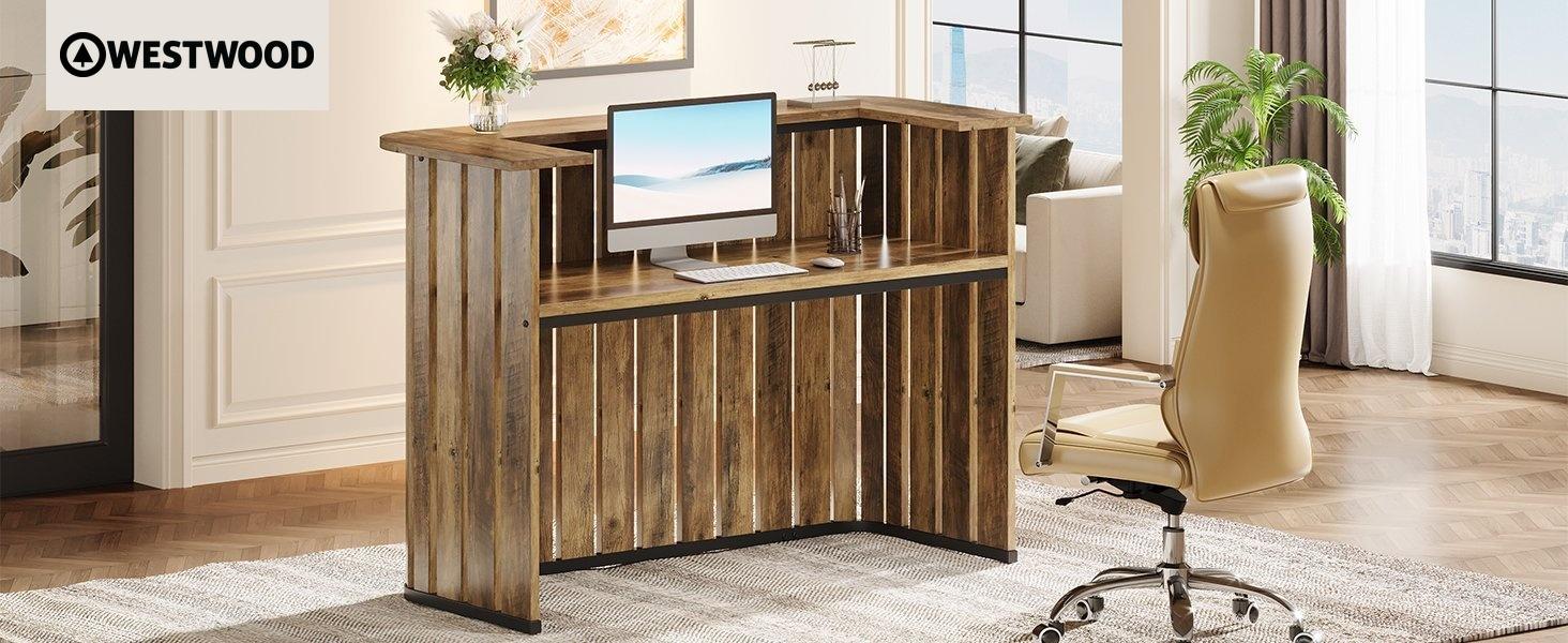 63" Reception Desk, U-Shaped Front Desk with Counter