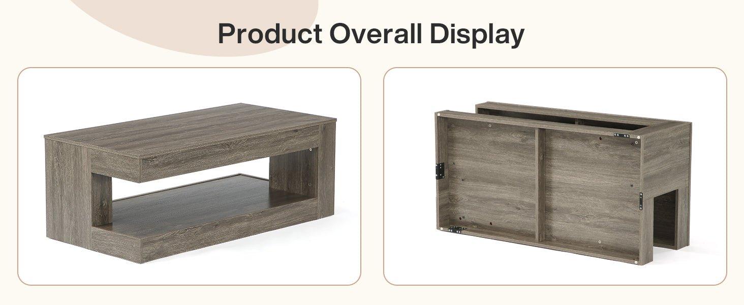 47.24" Coffee Table, Farmhouse 2-Tier Tea Center Table with Storage
