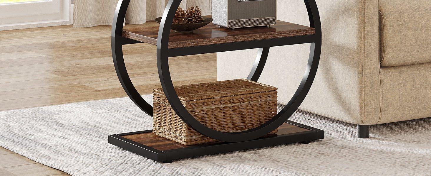 The industrial sofa side table with geometric base can effortlessly complement any home aesthetic. Additionally, it is an essential addition to your living room.