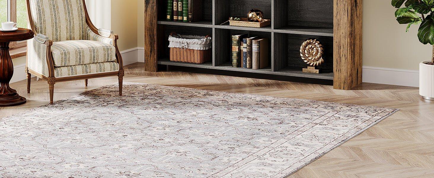Wood Sofa Table, Rustic Console Table Entryway Table with 6 Storage Cubes