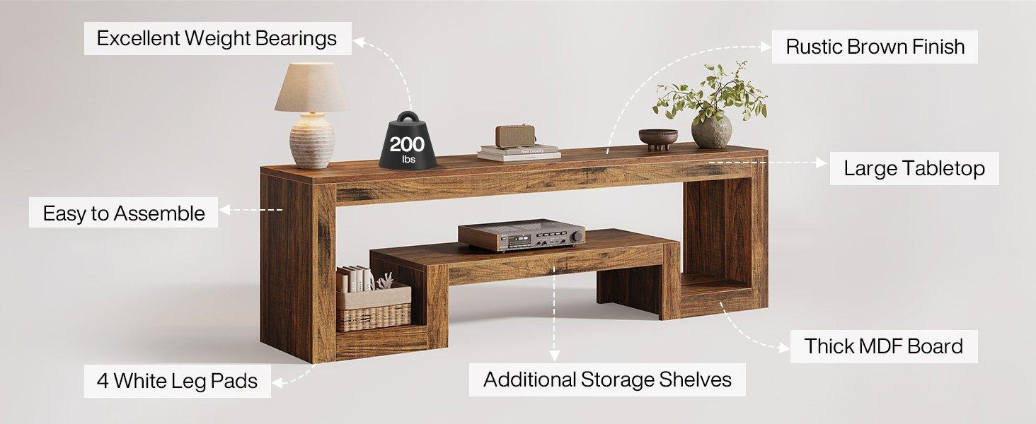 63" Center TV Stand, Vintage Entertainment Center Media Console Stand