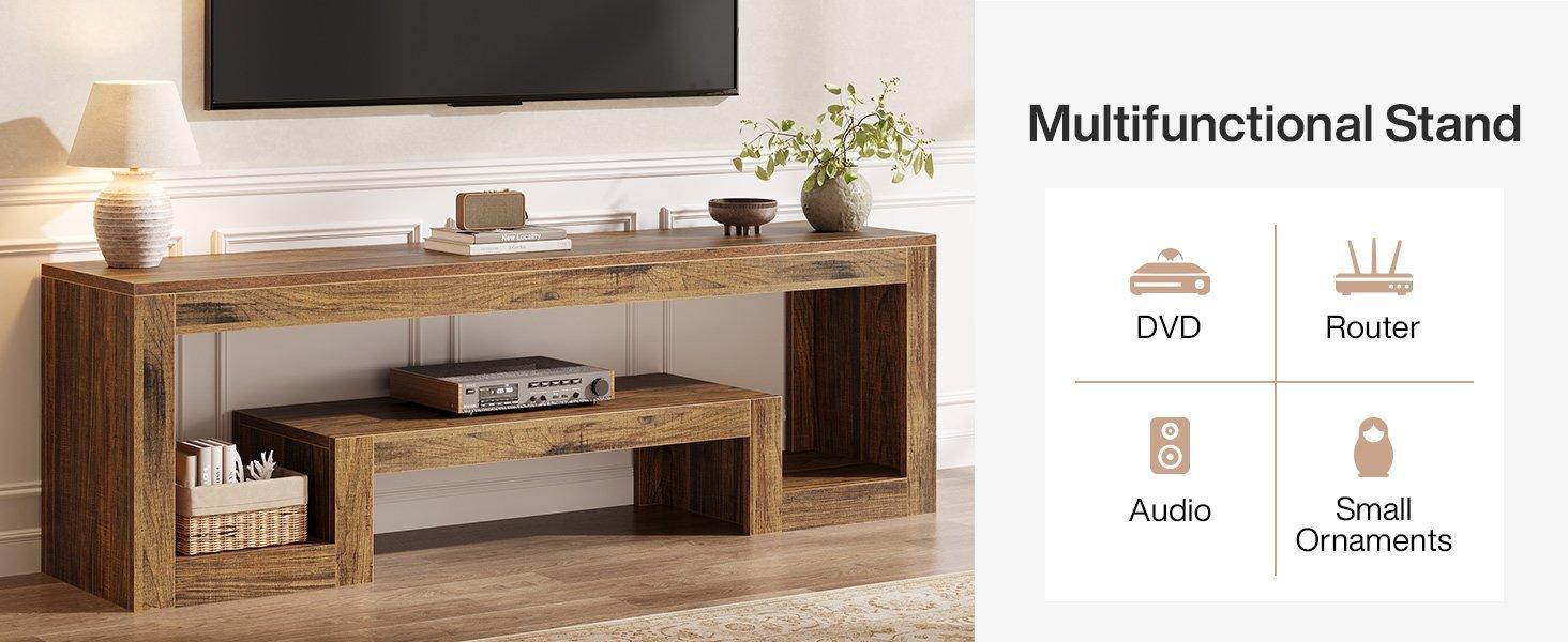63" Center TV Stand, Vintage Entertainment Center Media Console Stand