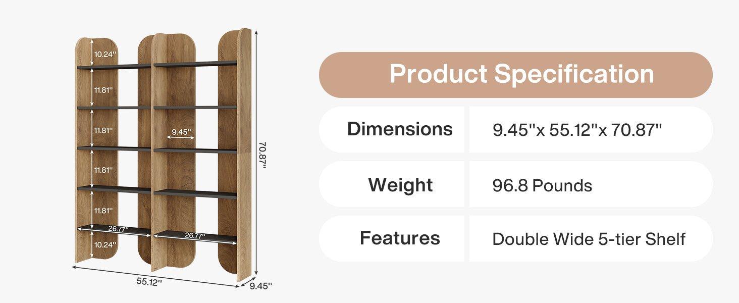 70.8" Bookshelf, 5-Tier Bookcase with Open Display Shelves