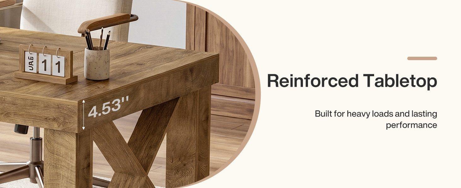 63" Executive Office Desk, Farmhouse Computer Desk with Heavy-Duty Frame for Home Office