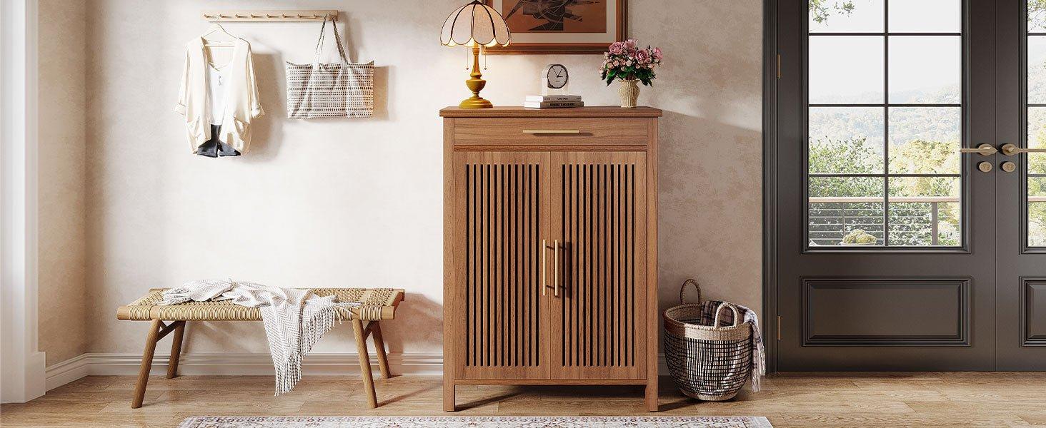 Westwood Shoe Cabinet with Louvered Doors & Drawer for Entryway
