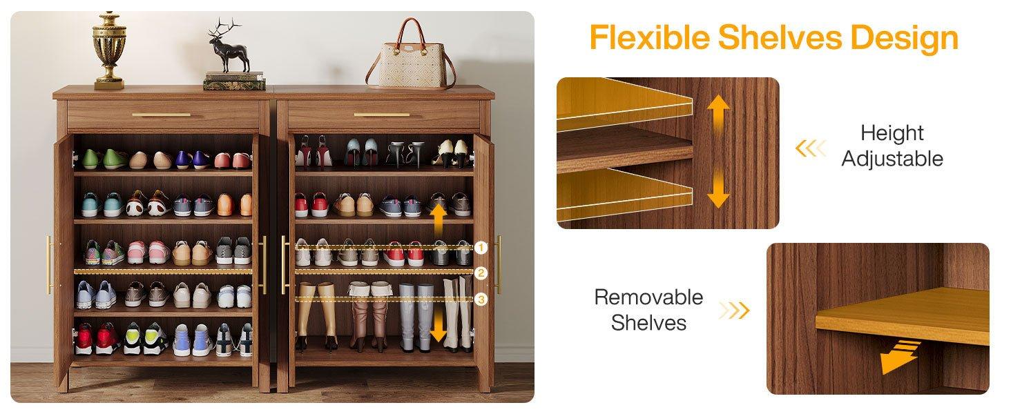5-Tier Shoe Cabinet with Louvered Doors and Drawer