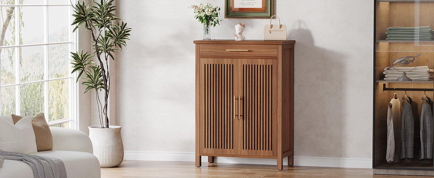 5-Tier Shoe Cabinet with Louvered Doors and Drawer