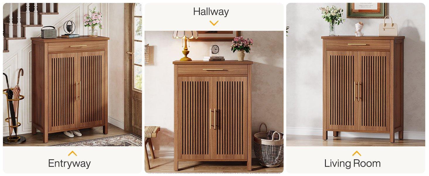 5-Tier Shoe Cabinet with Louvered Doors and Drawer
