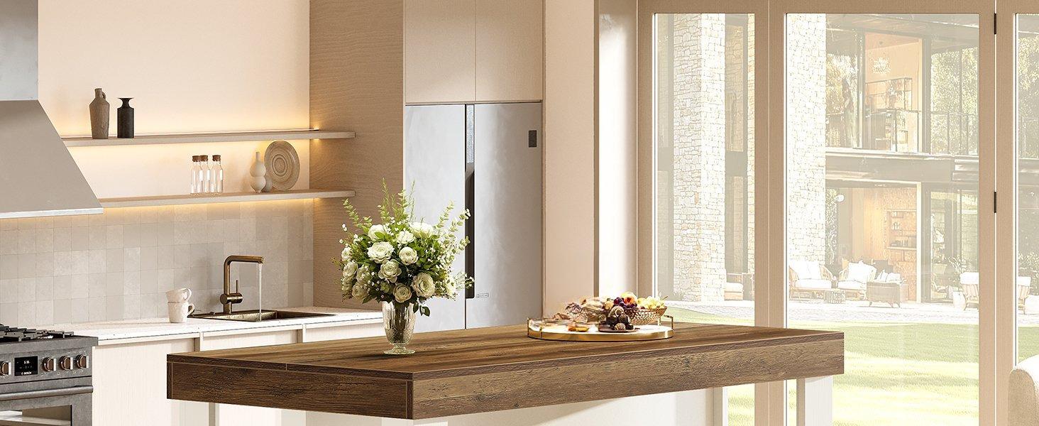 55" Kitchen Island, Breakfast Counter with Seating and Storage Shelves