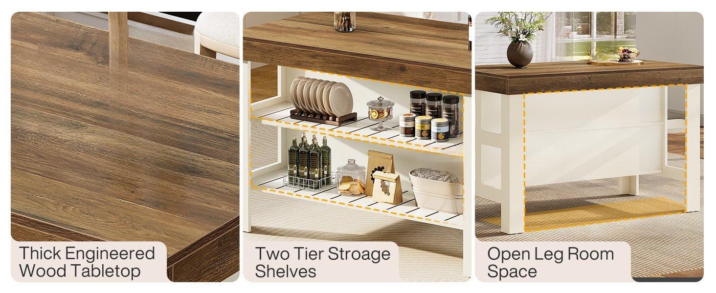 55" Kitchen Island, Breakfast Counter with Seating and Storage Shelves