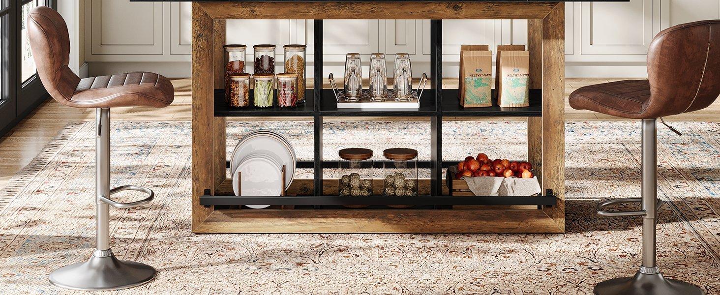 Kitchen Island, Counter Height Kitchen Coffee Station Table with Storage