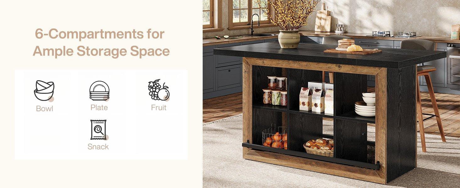 Kitchen Island, Counter Height Kitchen Coffee Station Table with Storage