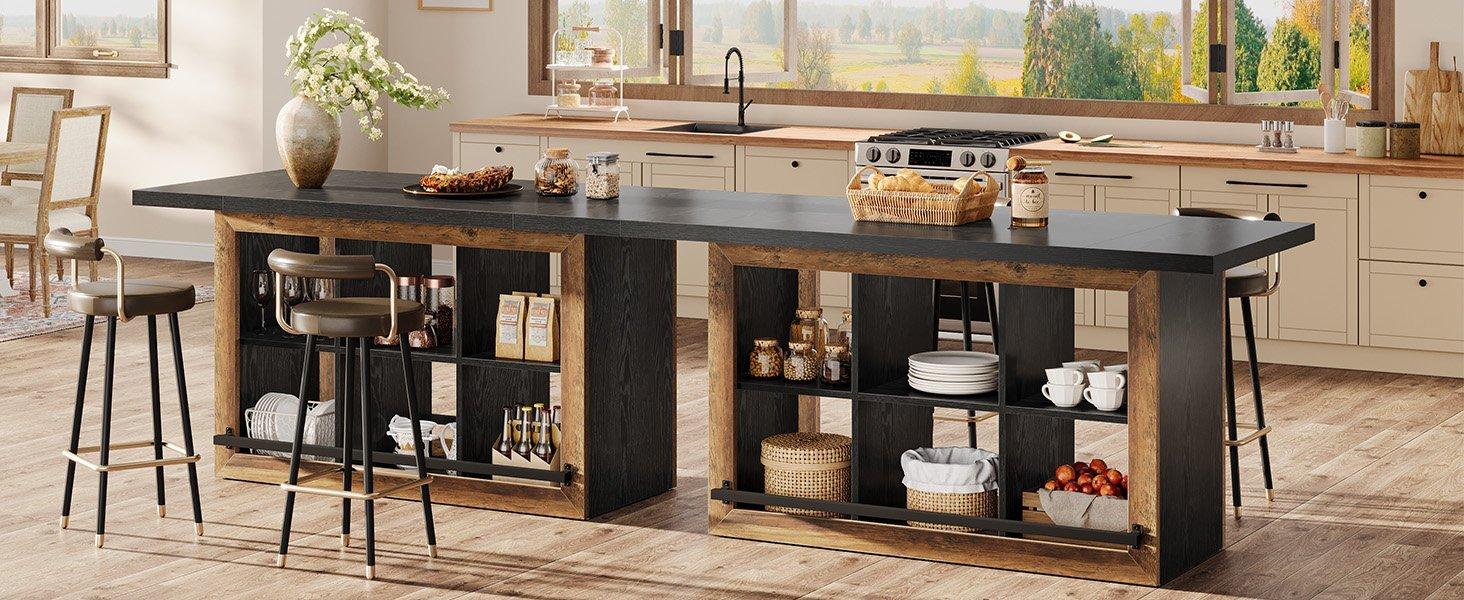 Kitchen Island, Counter Height Kitchen Coffee Station Table with Storage
