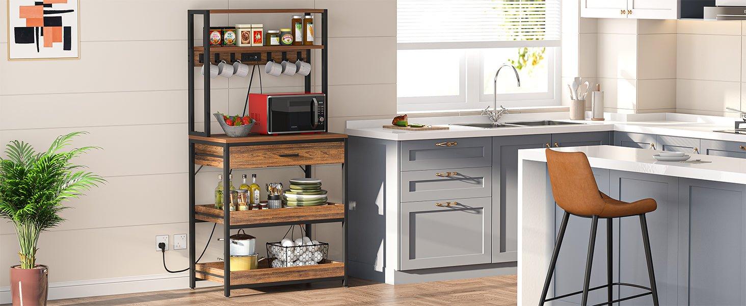 Westwood 5-Tier Kitchen Bakers Rack with Power Outlet, 64.9 Inch Coffee Station for your home. Maximize Limited Space, Make Your Kitchen Clean and Tidy!