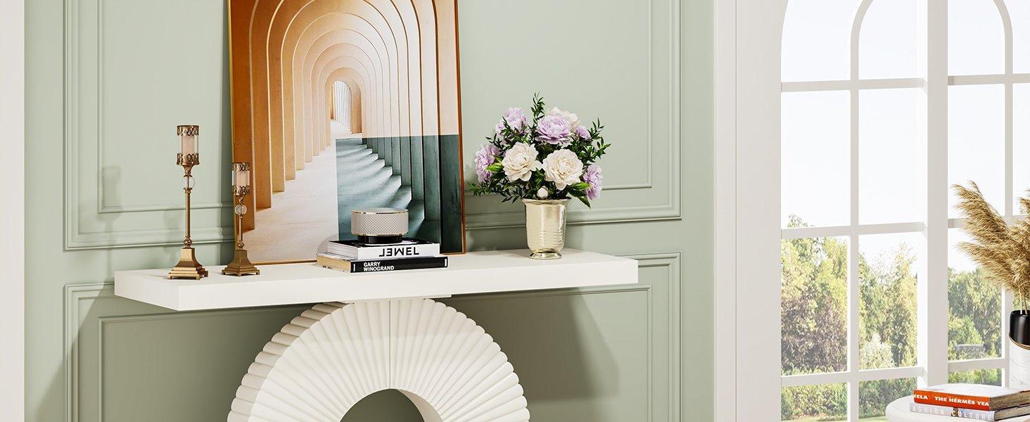 40" Console Table with Geometric Base, Modern Entryway Table Sofa Table