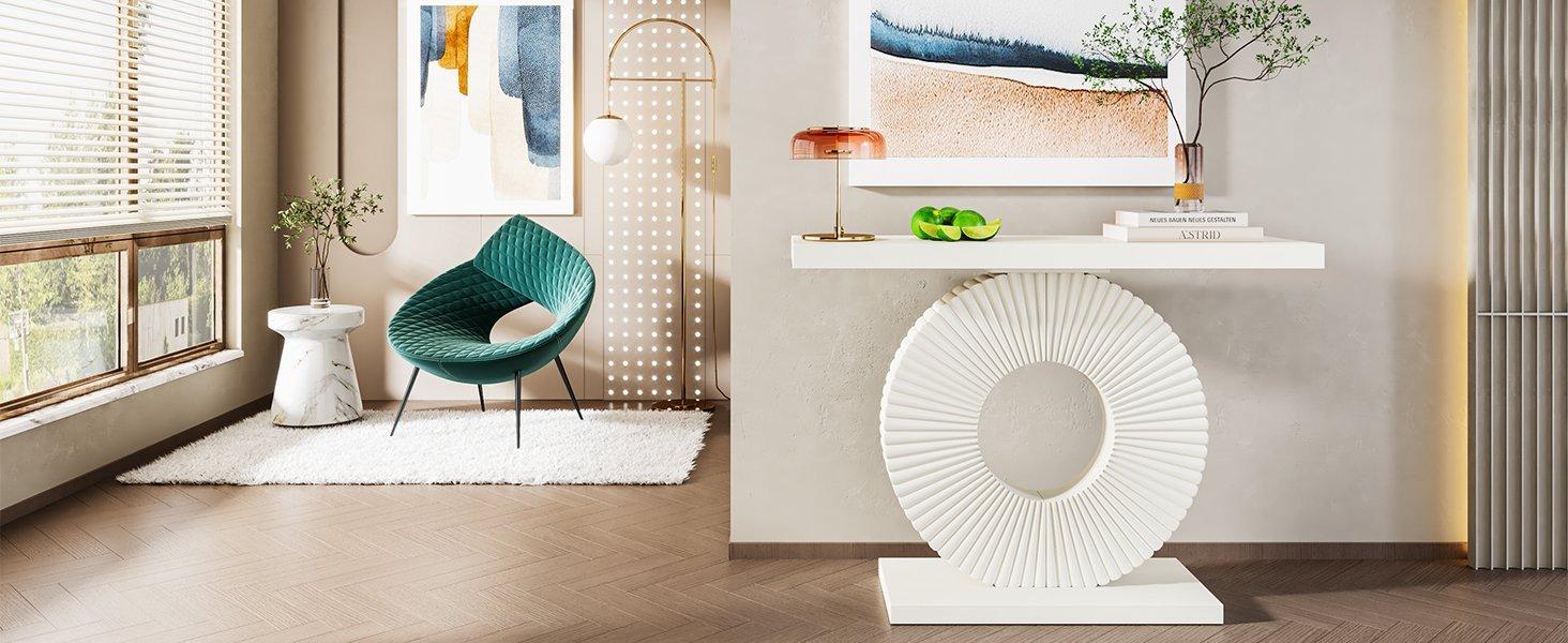 40" Console Table with Geometric Base, Modern Entryway Table Sofa Table