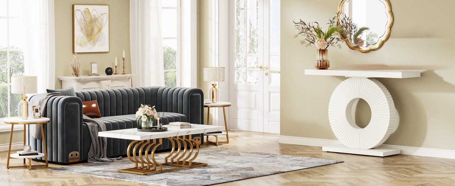 40" Console Table with Geometric Base, Modern Entryway Table Sofa Table