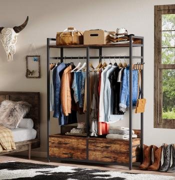 Freestanding Closet Organizer, Garment Rack with Drawers & Shelves