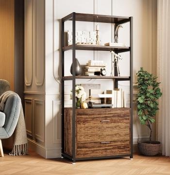 4-Tier Bookshelf Etagere Display Bookcase with 2 Drawers