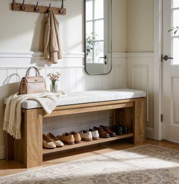 47" Upholstered Entryway Bench, Indoor End of Bed Bench with Padded Seat