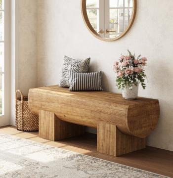 Solid Wood Entryway Bench, 47" Shoe Bench Farmhouse End of Bed Bench
