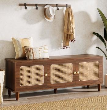 55" Storage Bench, 2-Tier Shoe Bench with Lift Top Storage