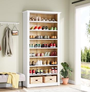 8-Tier Shoe Rack, Wooden Freestanding Shoe Storage Cabinet for 32-40 Pairs