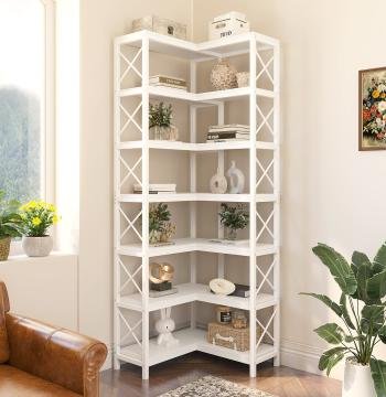 7-Tier Corner Bookshelf Corner Bookcase Storage Display Rack