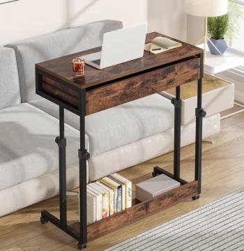 Height Adjustable Desk, Mobile Side Table Portable Desk with Drawers