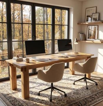 78.7" Solid Wood Computer Desk, 2 Person Executive Table & Conference Table for Home Office