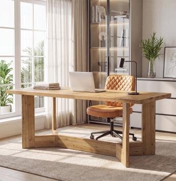 63" Solid Wood Computer Desk, Rectangular Executive Desk Study Table for Home Office