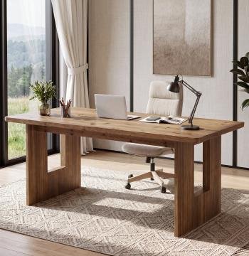 63" Solid Wood Computer Desk, Home Office Executive Desk with Sturdy Frame