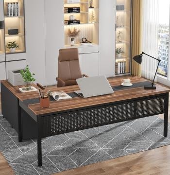 Industrial L-Shaped Desk, 71" Executive Desk with 47" Mobile File Cabinet