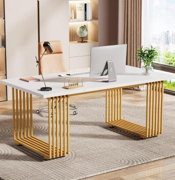 70.9" Modern Executive Desk, Gold and White Office Computer Desk Conference Table