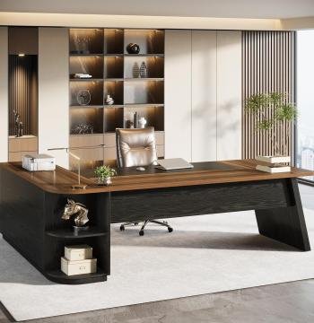 79" Executive Desk, L-Shaped Office Compter Desk with Cabinet for Home Office