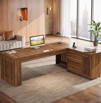 L-Shaped Executive Desk, 70.86" Computer Office Desk with 39.37" Mobile File Cabinet