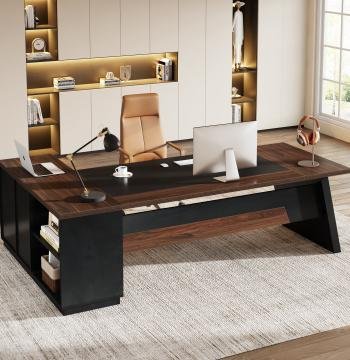 L-Shaped Executive Desk, 78" Office Desk with Drawers and Lateral File Cabinet