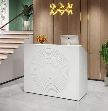 46.46" Modern Reception Desk, White Front Counter with Cable Grommet for Salon and Home Office