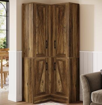 70.8" Corner Bookcase, Farmhouse Corner Storage Cabinet with Doors