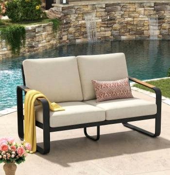 54.3" Wide Loveseat Sofa, Outdoor Patio Sofa With Removable Cushions