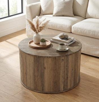 31.5" Round Coffee Table, Modern Center Table with Wooden Veneer Top