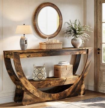 63" Console Table, 2-Tier Entryway Table with Storage Shelves & Arched Frame