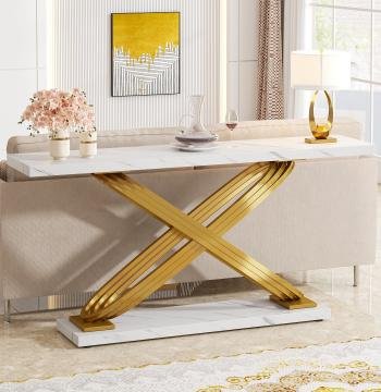 55" Console Table Modern Faux Marble Sofa Entryway Table