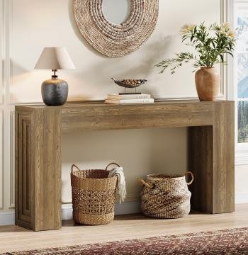 63" Console Table, Rustic Sofa Table Hallway Table with Stable Legs