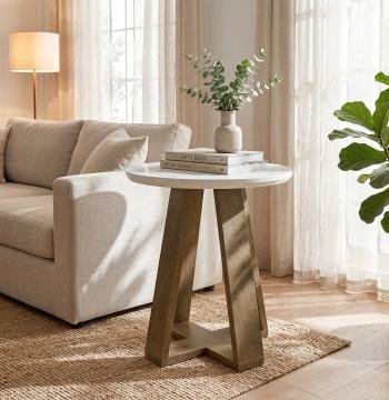 Round End Table, Modern Side Table Small Accent Table for Living Room